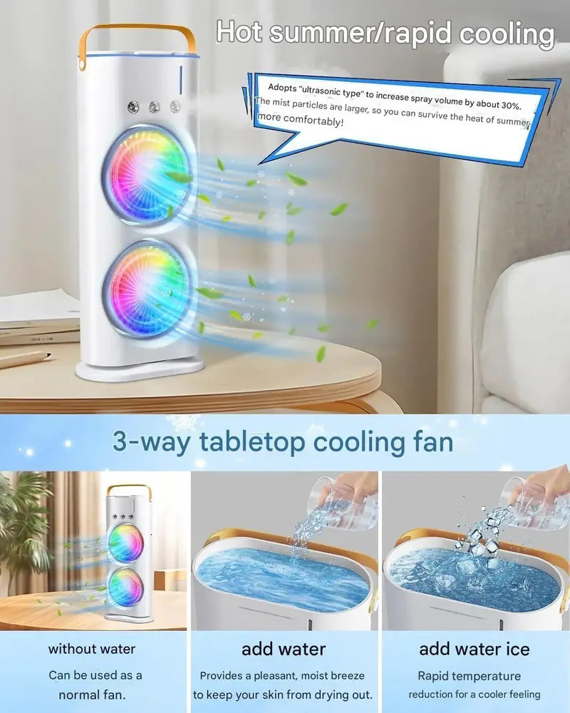 Portable Mini Double-Ended Spray Fan with Mist Cooling,