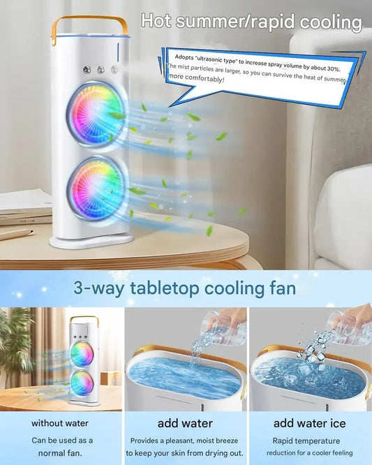 Portable Mini Double-Ended Spray Fan with Mist Cooling,