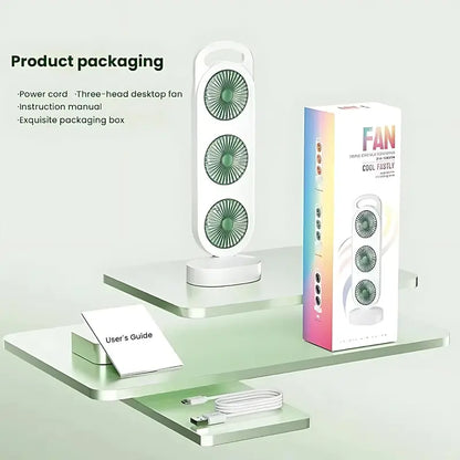 Triple Head USB Desktop Fan – 3-in-1 Portable Cooling Fan