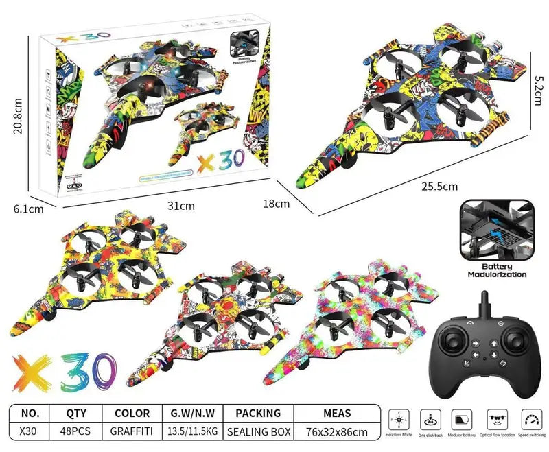 Stealth Fighter RC Drone 4-Propeller Quadcopter | Lightweight Remote Control Aircraft Toy Drone