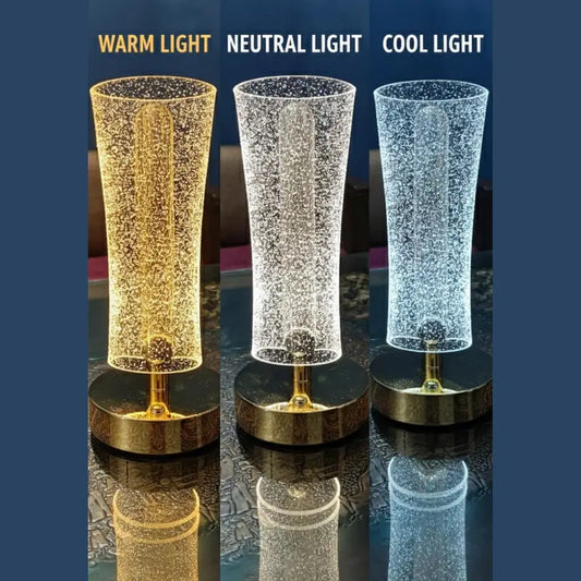Modern Crystal LED Table Lamp with 3 Color Modes – USB Rechargeable Touch Control Bedside Lamp