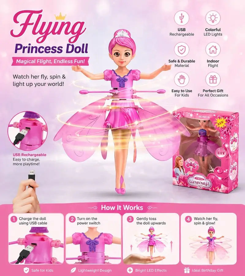 Flying Princess Doll Toy for Kids – USB Rechargeable